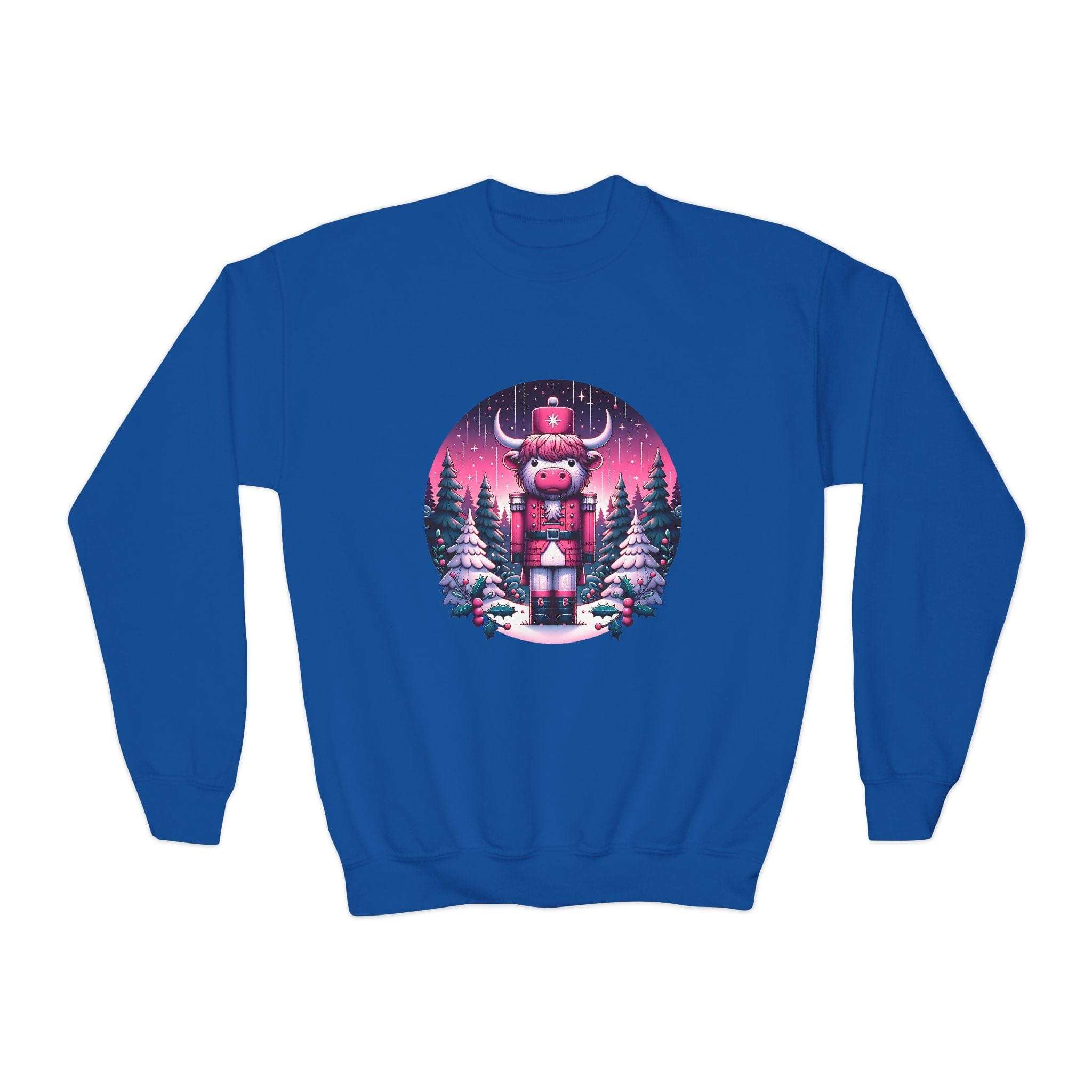 Youth Crewneck Sweatshirt - Highland Cow Nutcracker Design