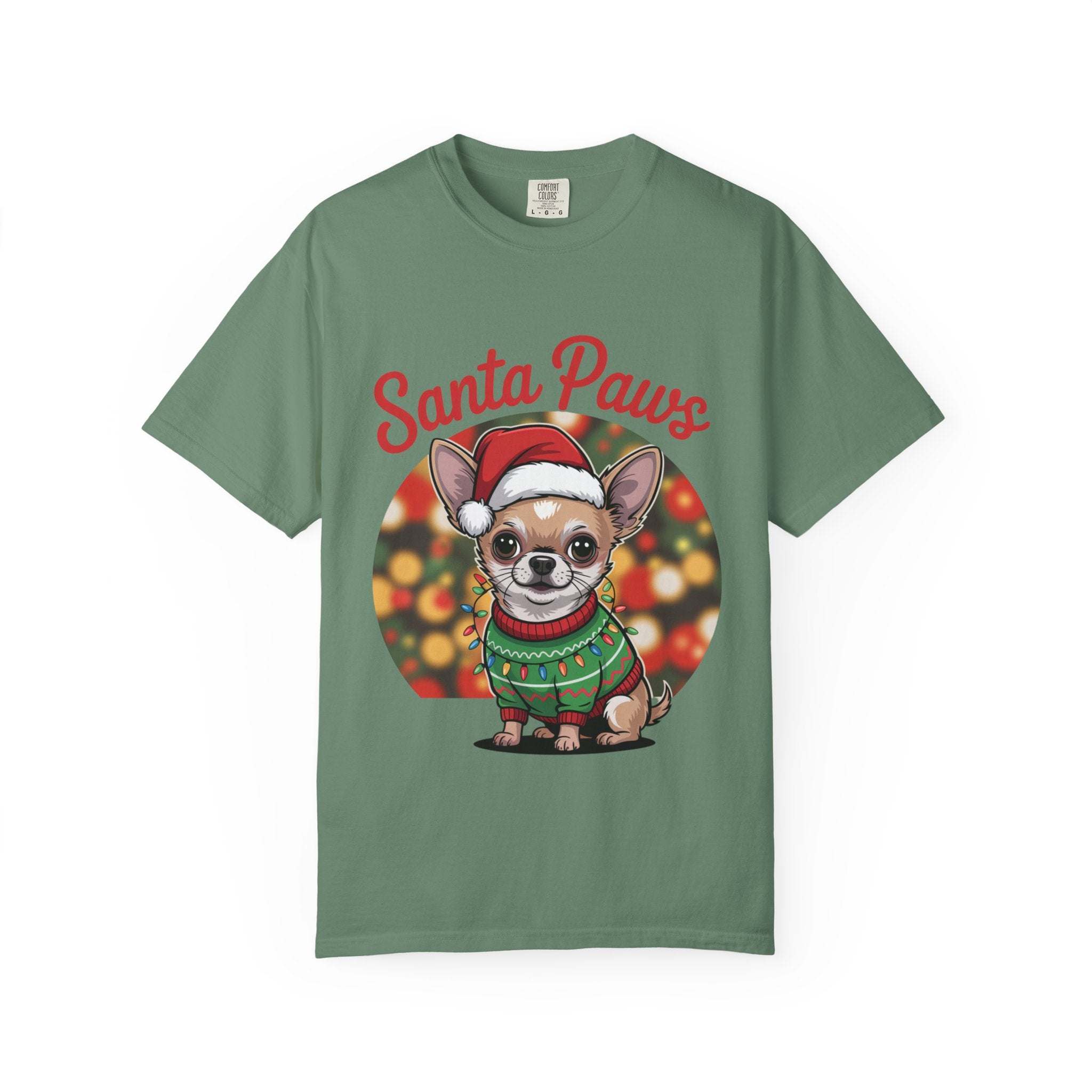 Bay Chihuahua Santa Paws T-Shirt from Printify, festive holiday pet apparel for dog lovers