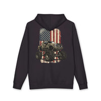 Heavyweight hoodie with American Flag Monster Truck and camouflage design