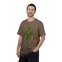 Forest Sasquatch Illustration T-shirt with floral woodland Bigfoot and fox design on vintage cotton fabric