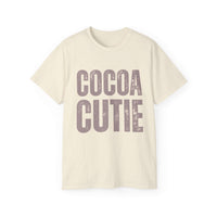 Eco-friendly distressed Cocoa Cutie Tee in vintage style for adults