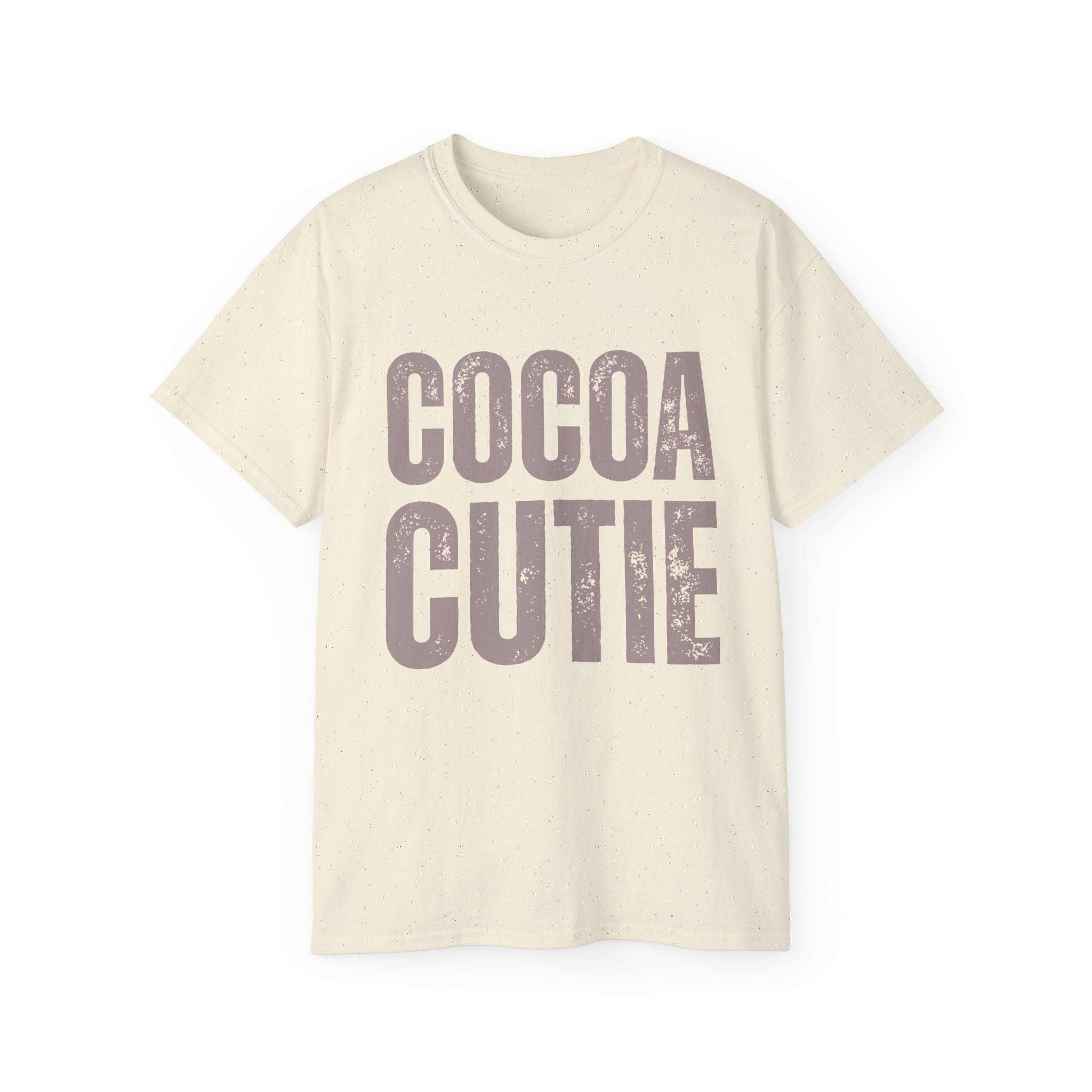 Eco-friendly distressed Cocoa Cutie Tee in vintage style for adults