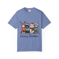 Bay Cat Lover T-shirt with Meowy Christmas design from Printify, perfect festive gift for cat enthusiasts.