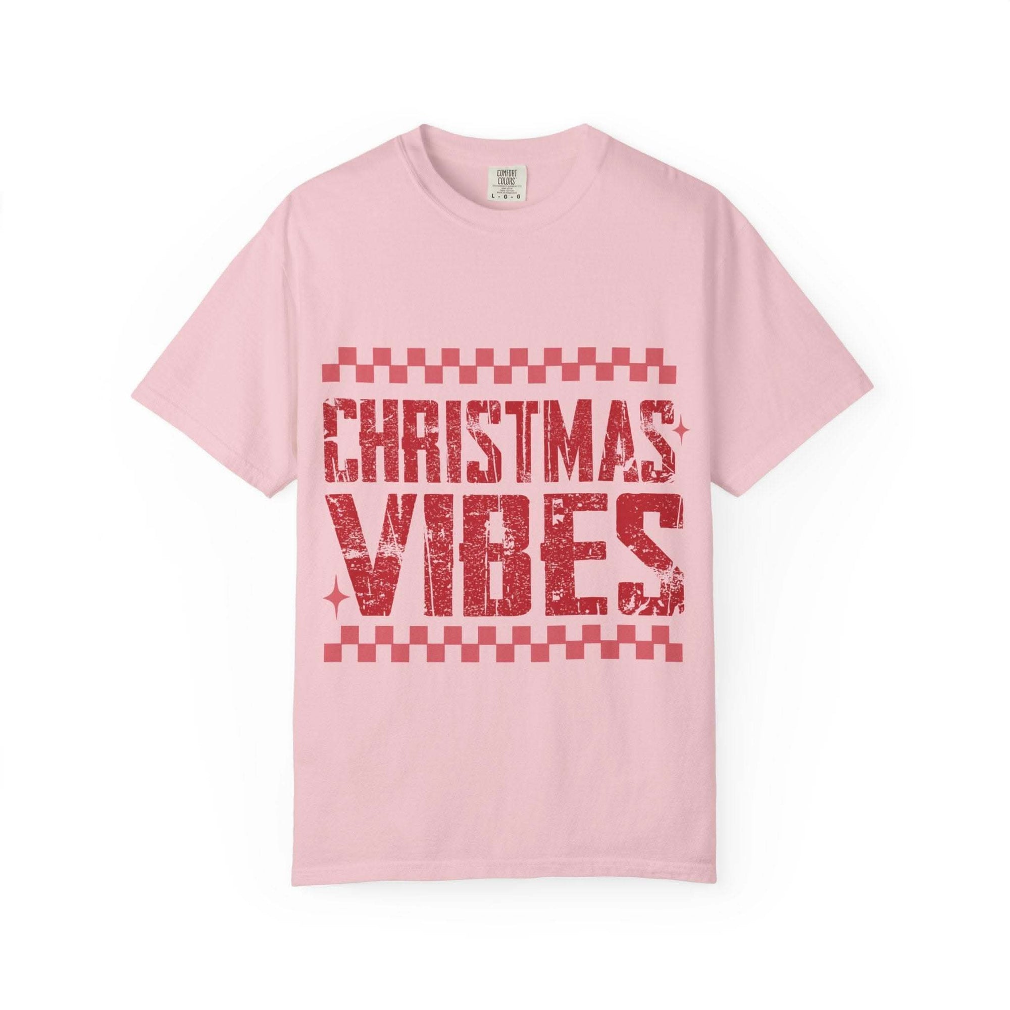 Distressed Christmas Vibes T-Shirt with vintage holiday graphics and soft garment-dyed fabric