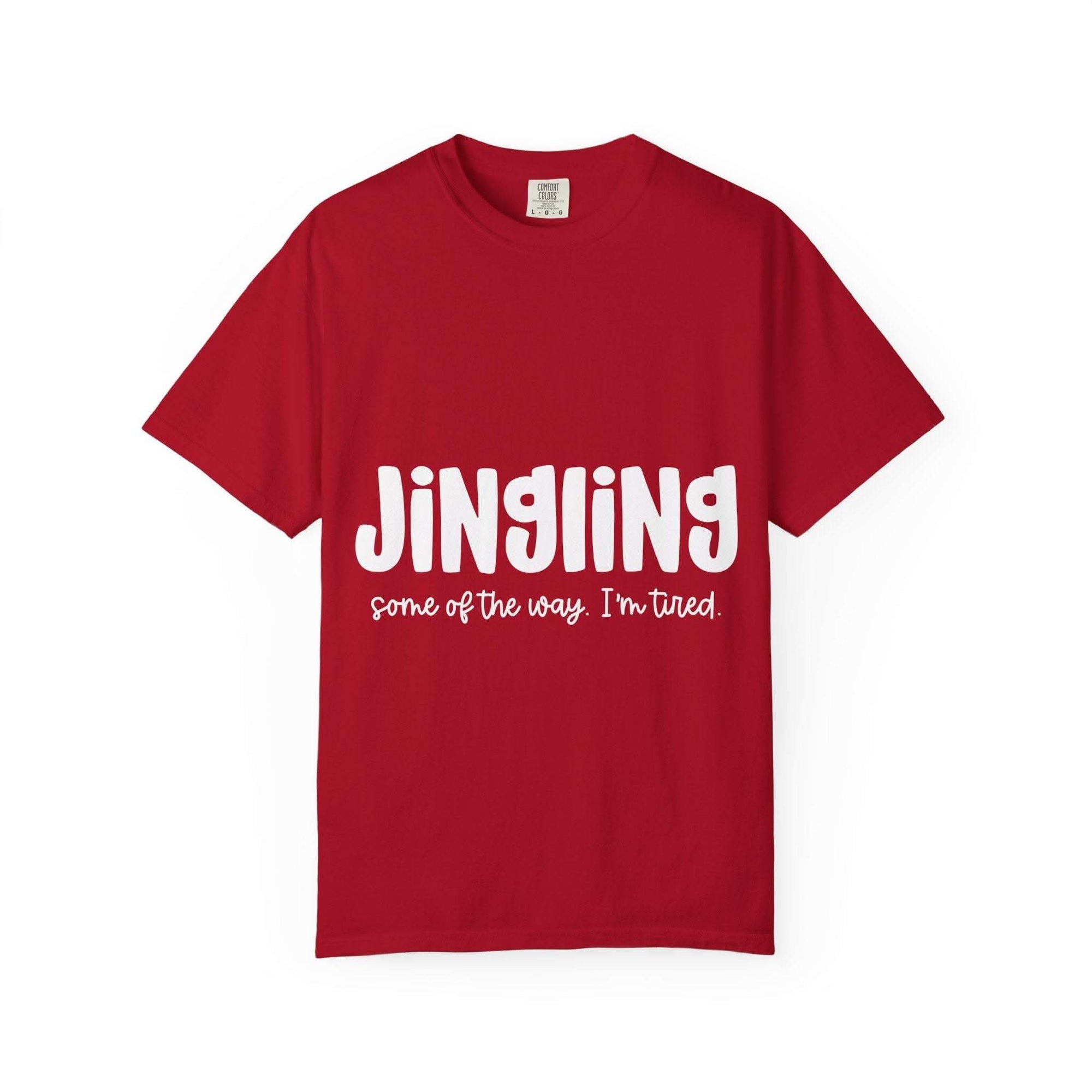 Red unisex T-shirt by Printify featuring humorous 'Some of the Way I’m Tired' graphic, available in sizes S, M, L.
