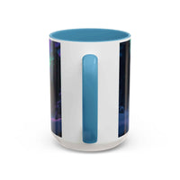 White mug with blue interior and handle on a white background