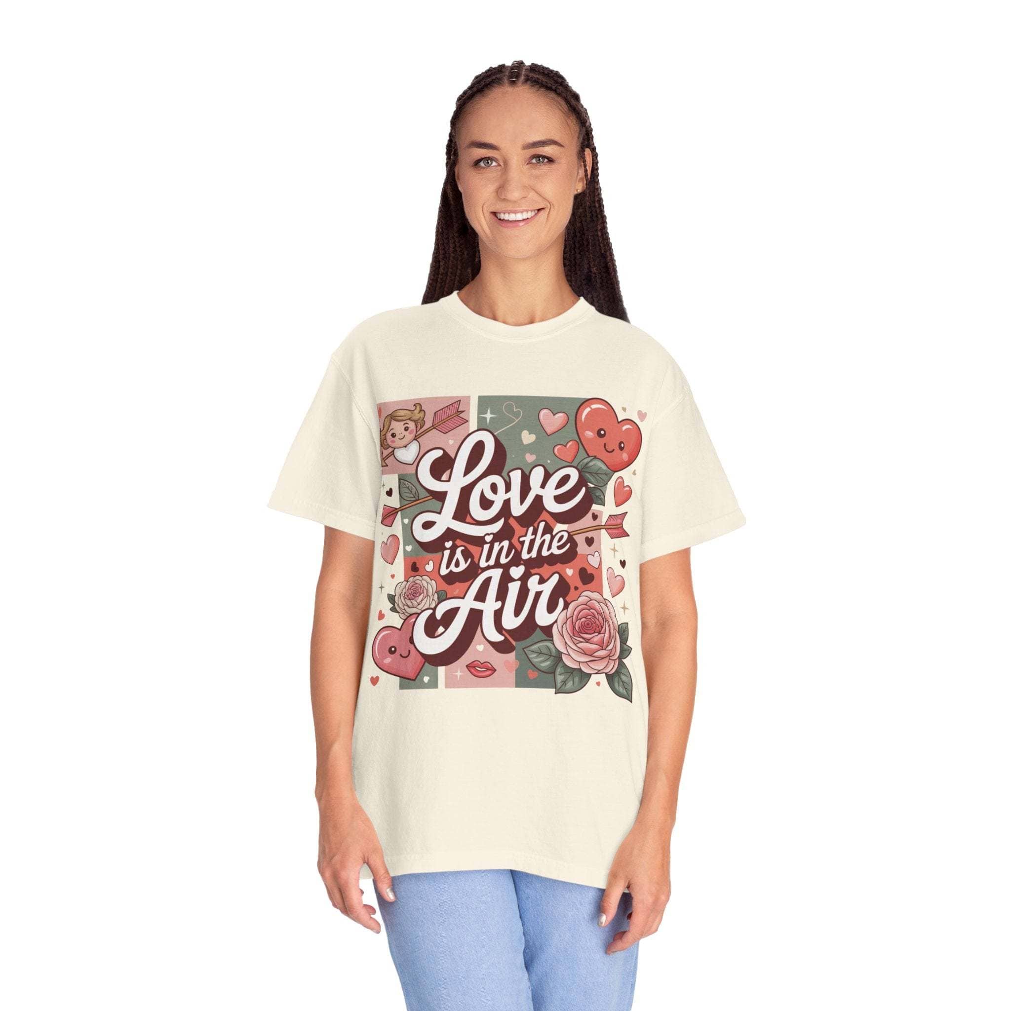 Valentine's Love Is in the Air T-shirt with heart collage and vintage look