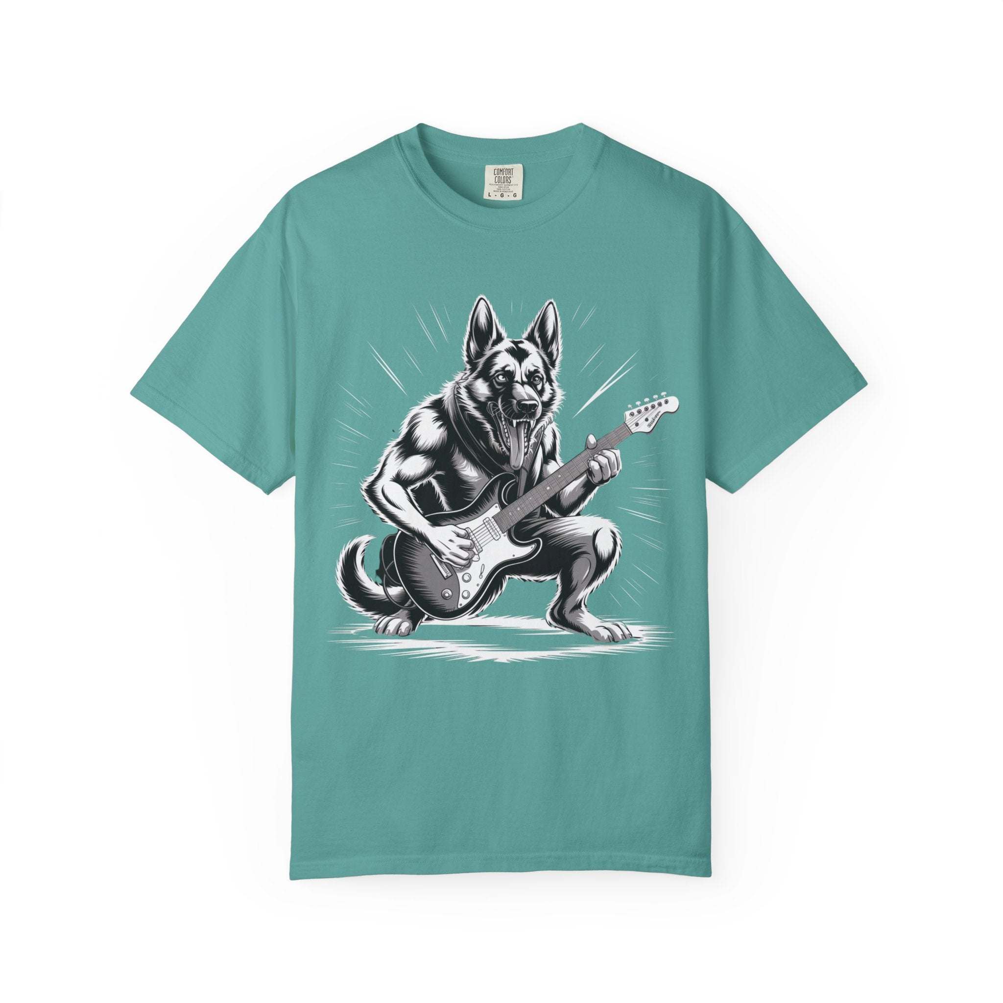 Heavy Metal German Shepherd graphic on soft heavyweight garment-dyed cotton tee