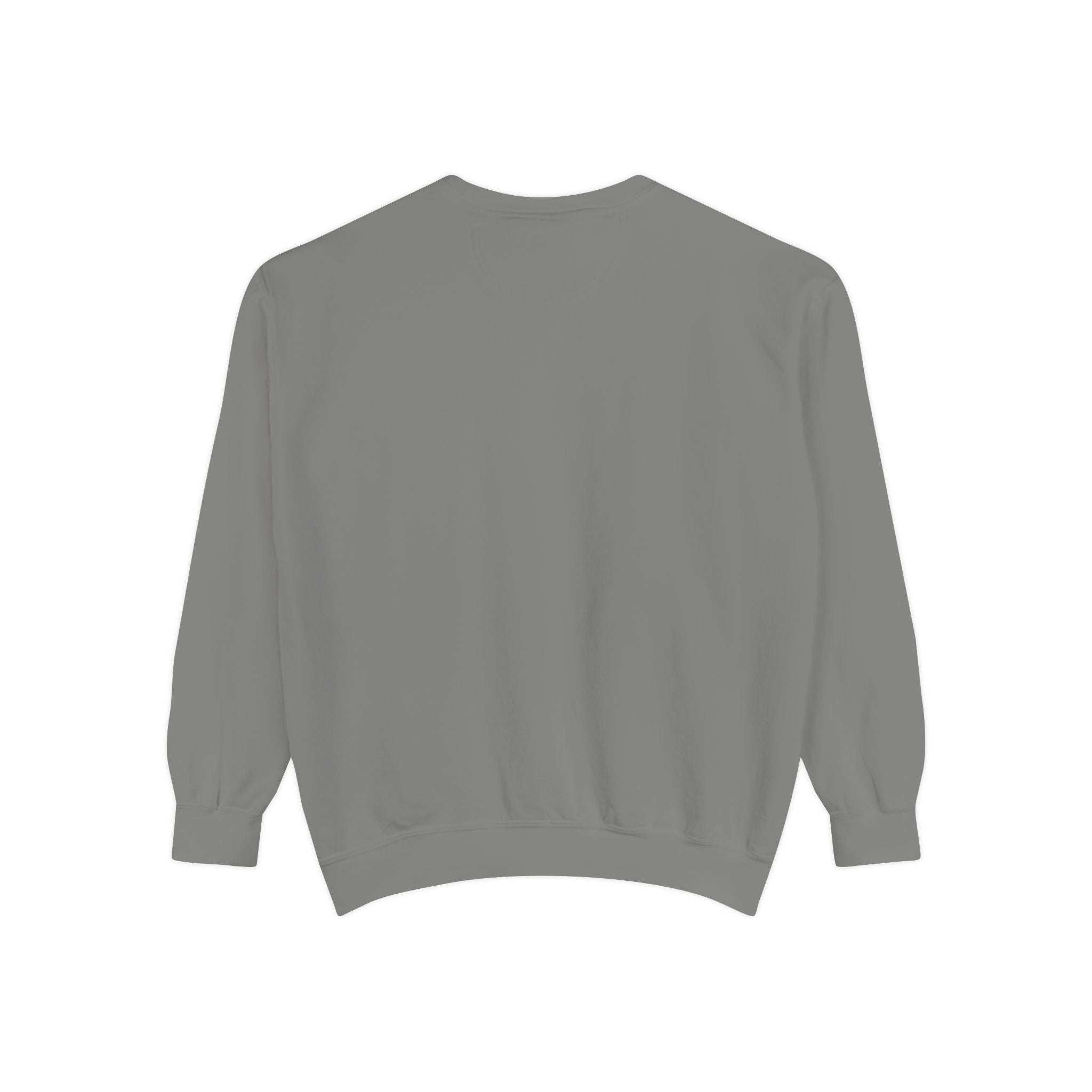 White garment-dyed sweatshirt featuring festive Christmas lights design by Printify
