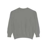 White garment-dyed sweatshirt featuring festive Christmas lights design by Printify