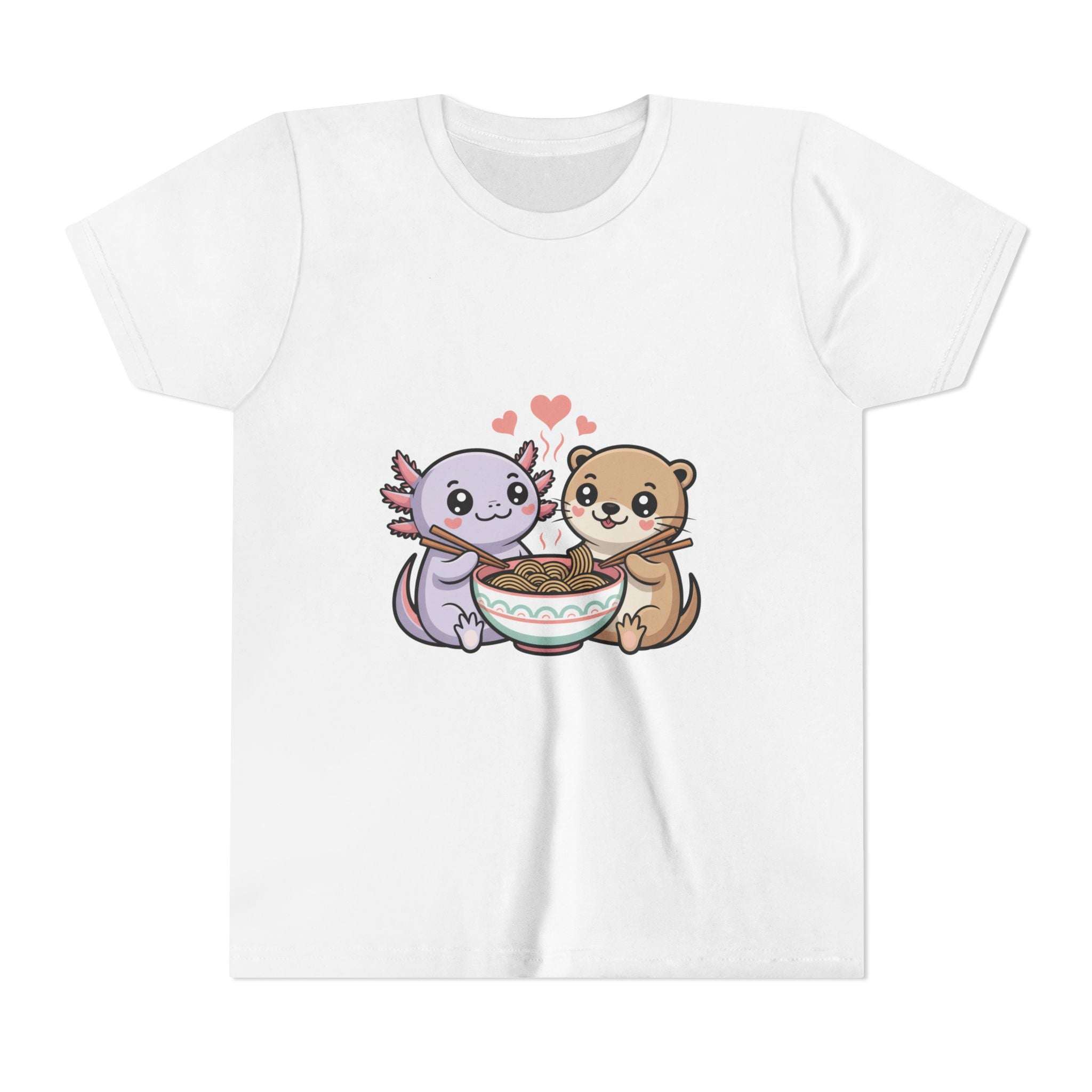 Axolotl & Otter Ramen Youth Tee — Cute Kawaii Animal Kids Shirt