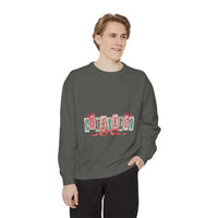 Garment-dyed True Navy sweatshirt with festive Christmas design, perfect for holiday gifting, by Printify