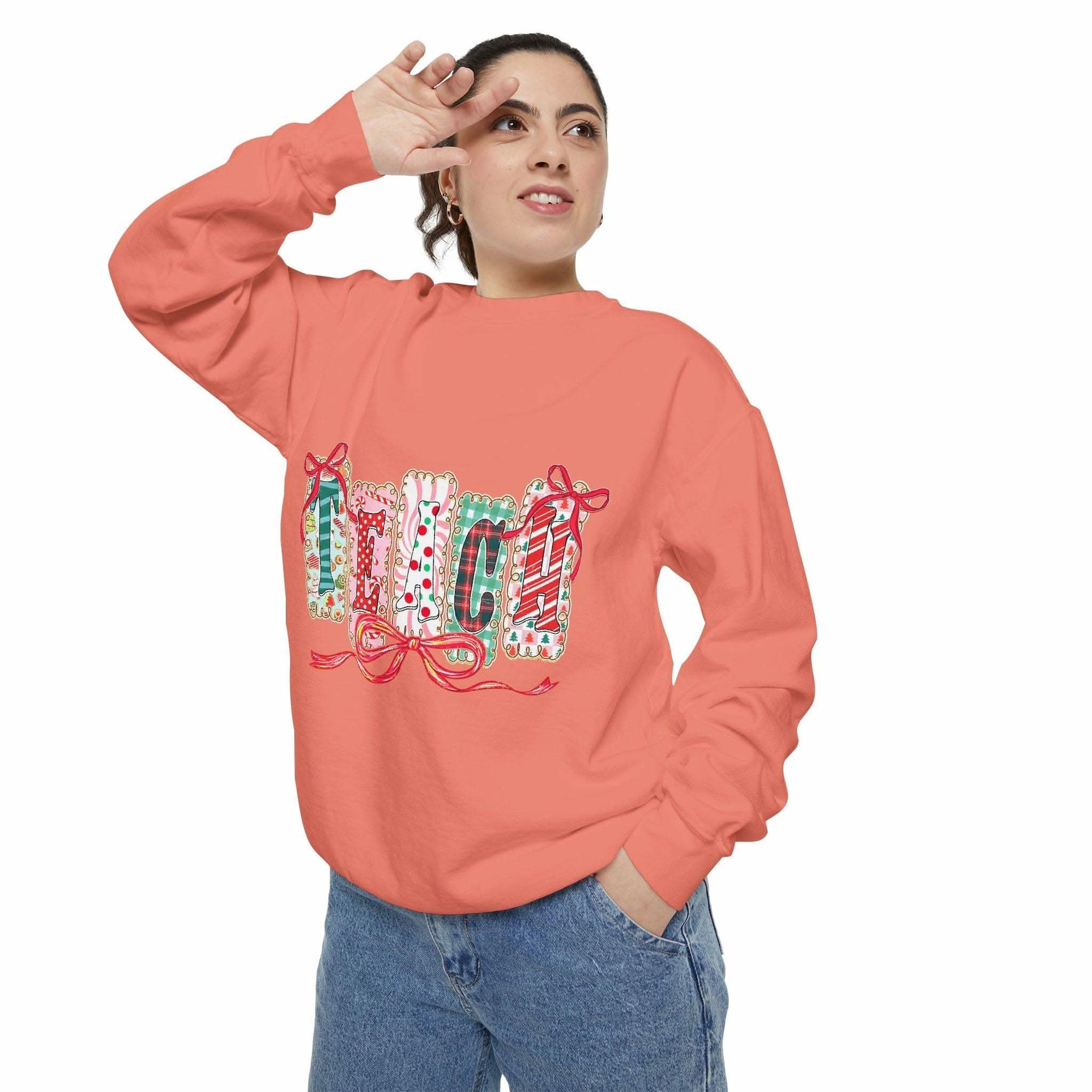 Pepper-colored sweatshirt with a preppy design, ideal for Christmas gifts, from Printify, available in sizes S, M, L.