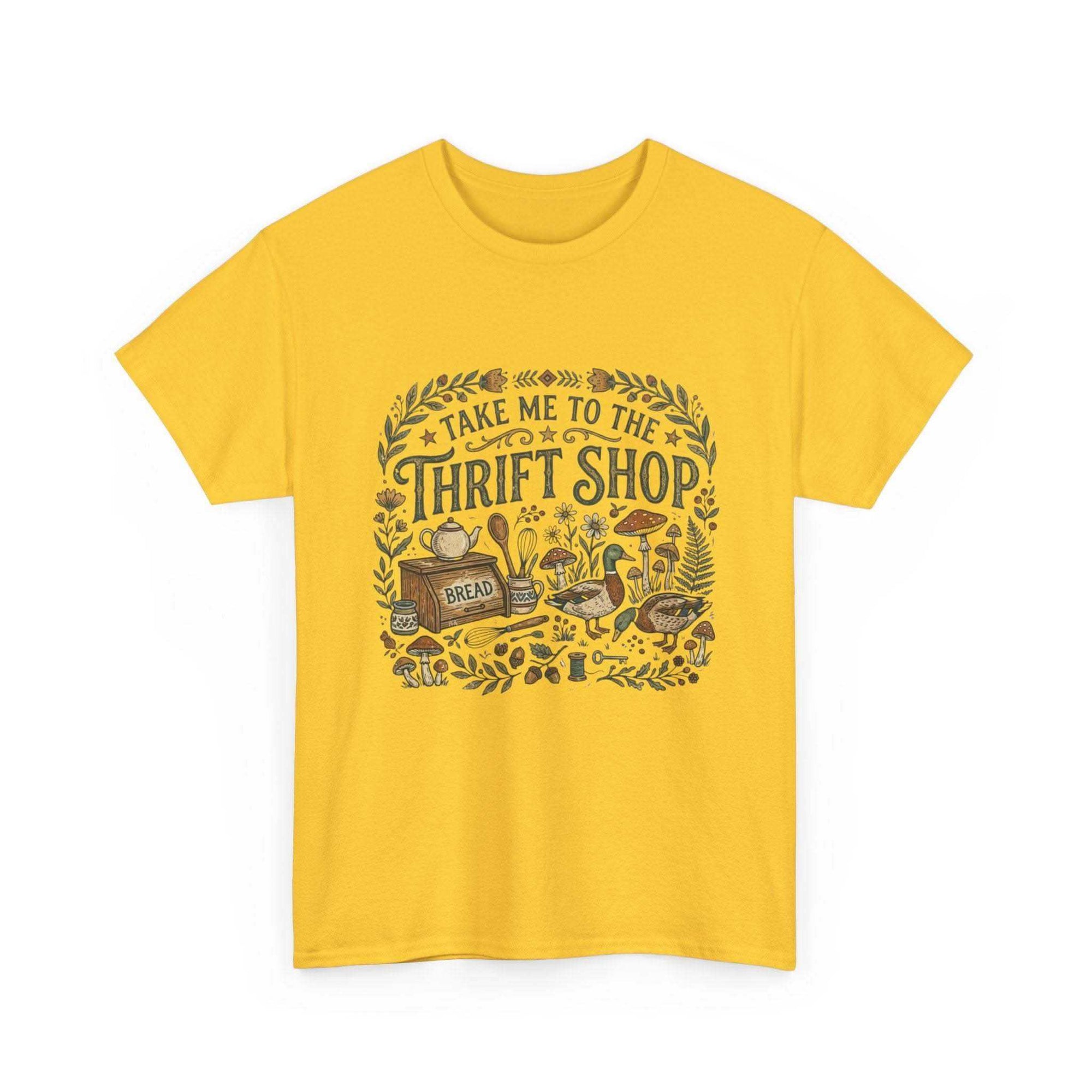 Vintage thrift shop t-shirt with botanical and mushroom illustration, cottagecore style