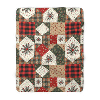 Vintage Christmas Stars Sherpa Blanket with plush fleece and vintage star pattern