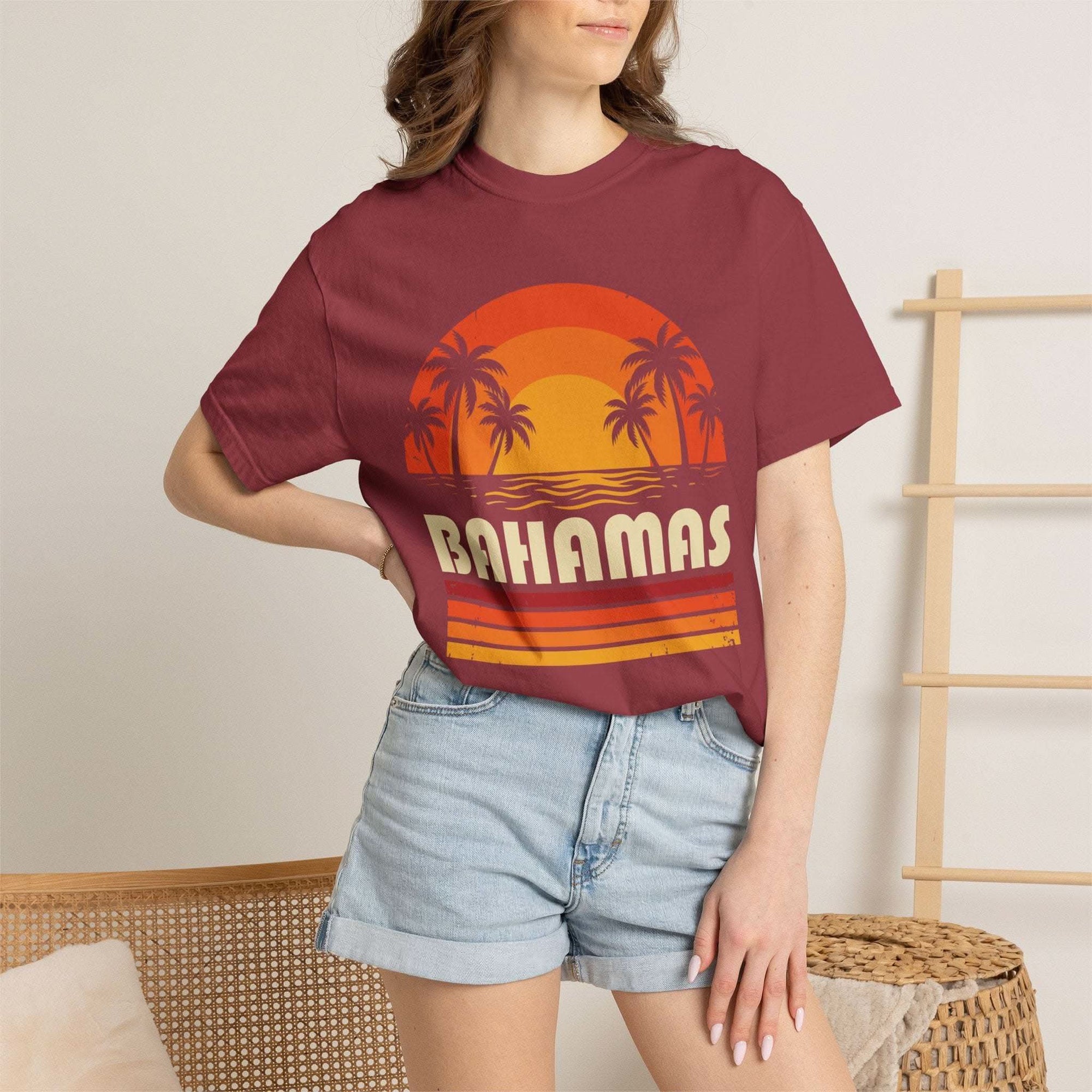 Bahamas Retro Sunset T-shirt | Palm Tree Beach Vacation Tee
