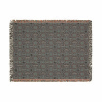 Victorian Gothmas Woven Blanket with candlelight-inspired dark and crimson hues and colorful fringed edges
