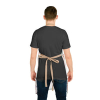 Man wearing Retro Christmas Frames apron with beige tie-back straps viewed from the back
