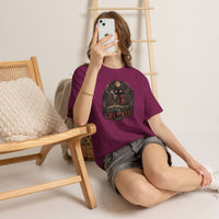 Surreal mothman cryptid tee with glowing eyes holding coffee in cozy blanket under moonlit forest canopy