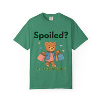 Black cotton t-shirt with 'Spoiled No I Just Get What I Want' text, casual style by Printify