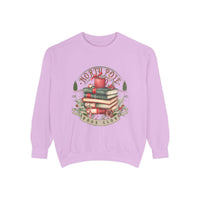 Vintage North Pole Book Club cozy holiday sweatshirt with book and mug design, soft cotton blend, relaxed fit