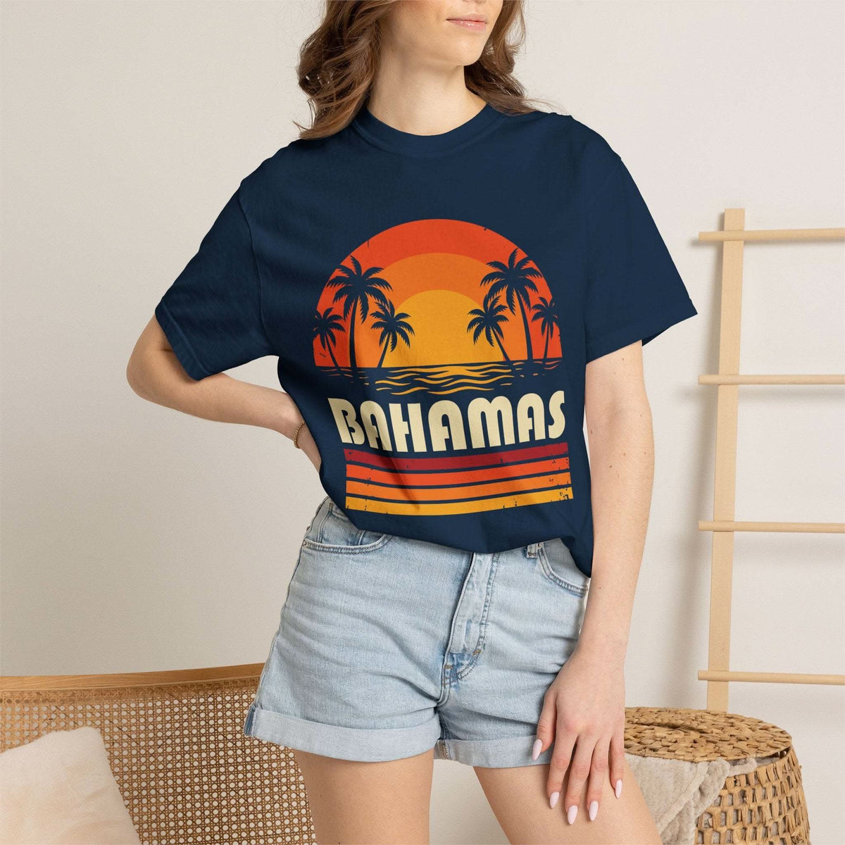 Bahamas Retro Sunset T-shirt | Palm Tree Beach Vacation Tee