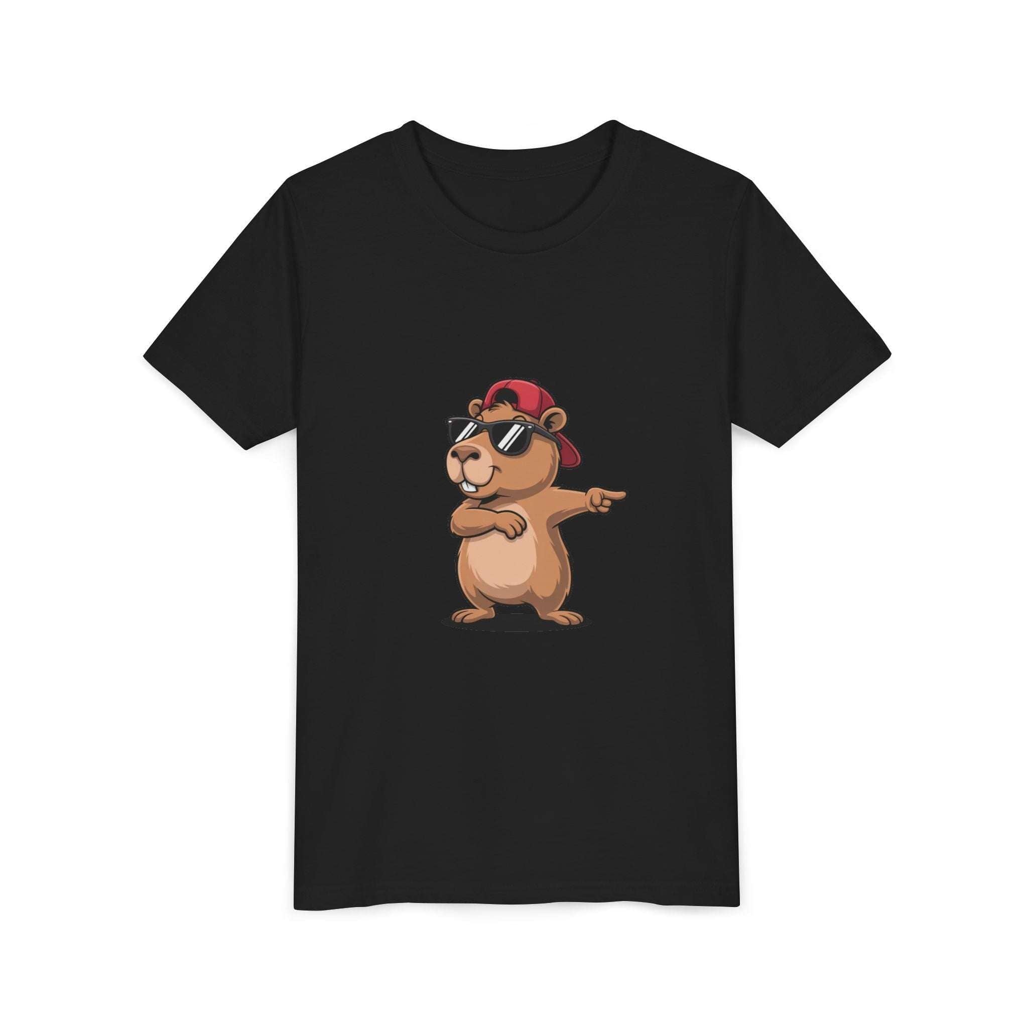 Cool capybara wearing hat and sunglasses on soft cotton youth tee
