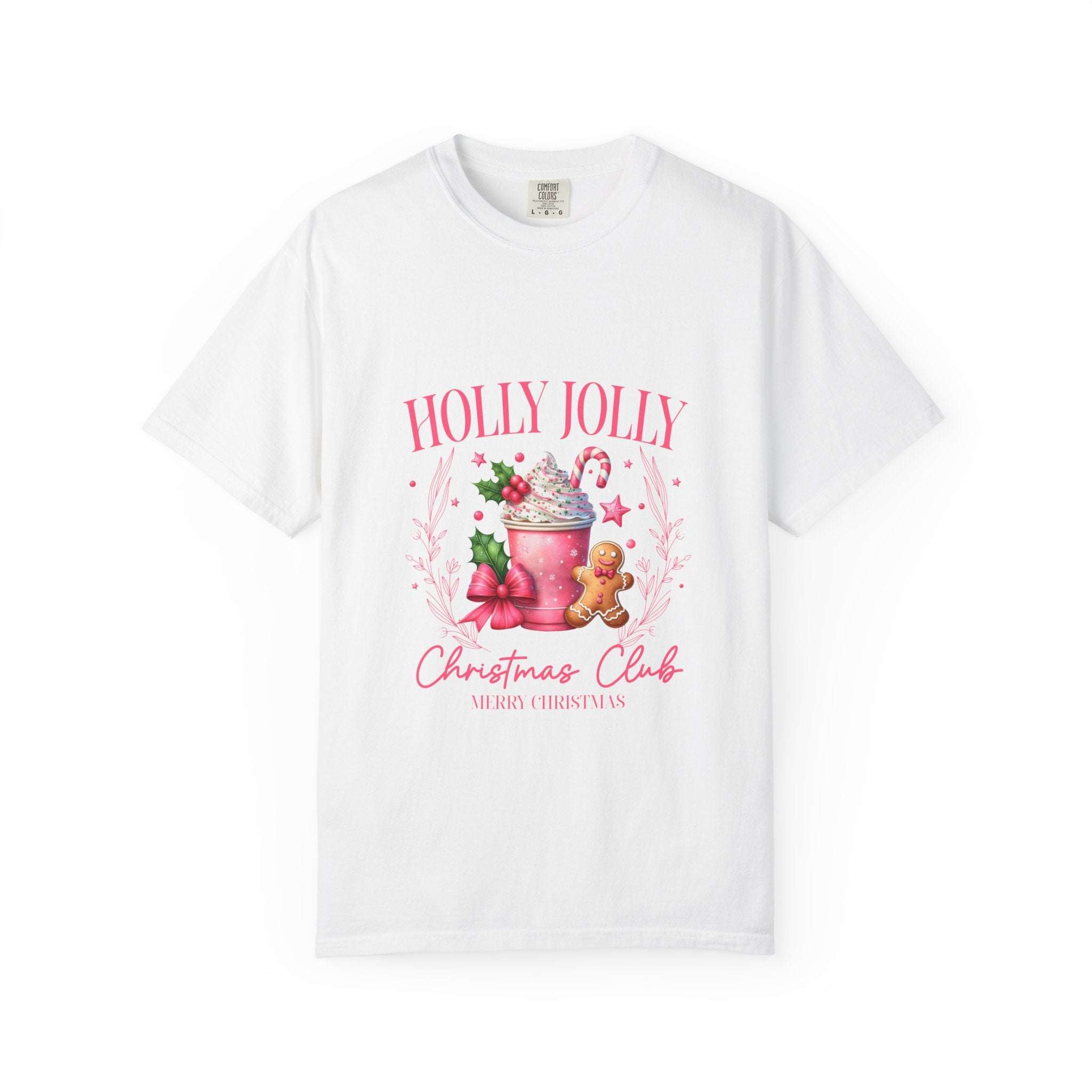 Unisex garment-dyed black Christmas t-shirt with 'Holly Jolly Christmas Club' design by Printify