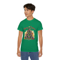 Black Merry Pugmas holiday t-shirt from Printify, featuring festive pug design for dog lovers.