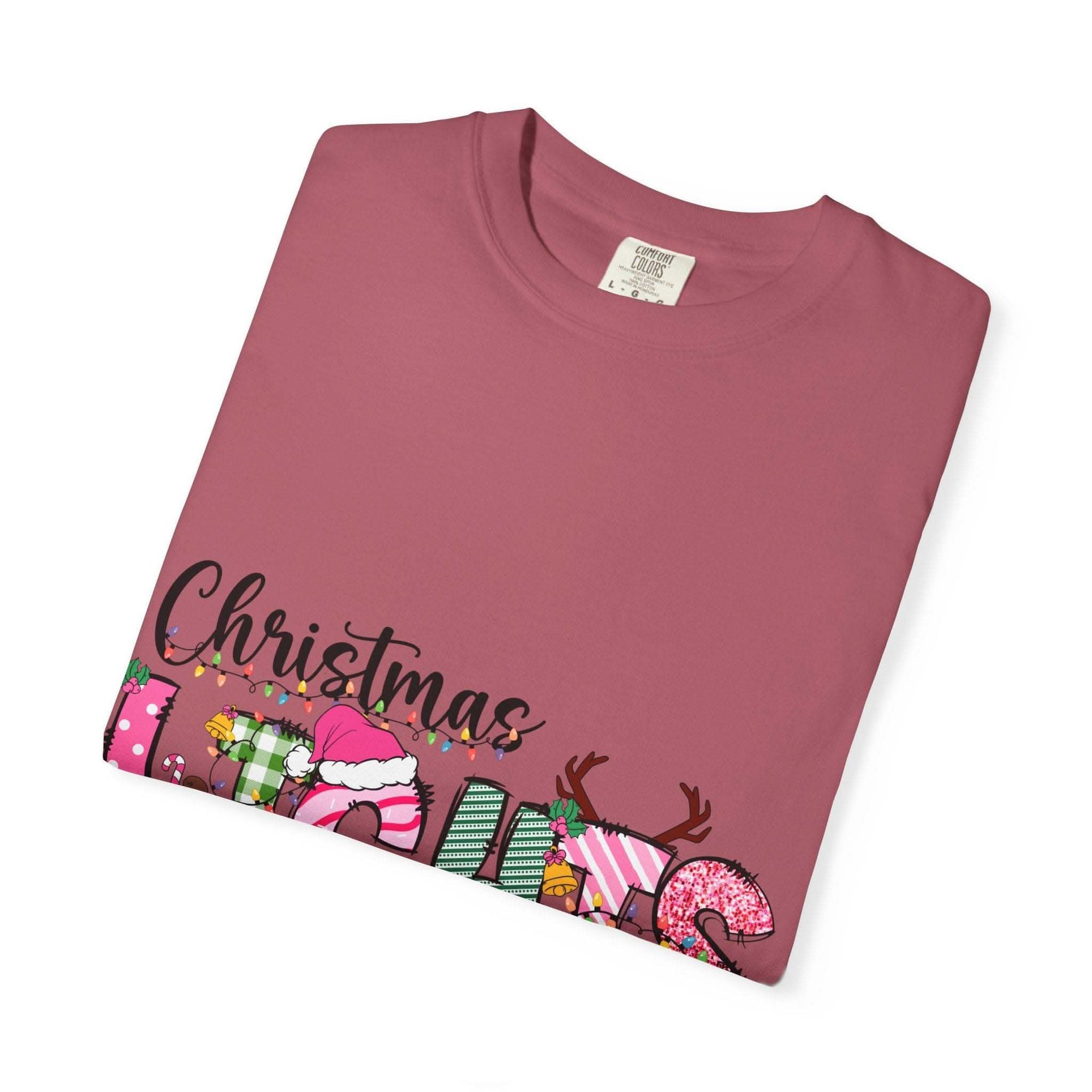 Christmas Lights Are My Favorite Color t-shirt in soft garment-dyed cotton with relaxed fit and festive text design