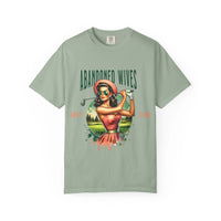 Vintage unisex t-shirt with Abandoned Wives Golf Club retro design in soft green cotton