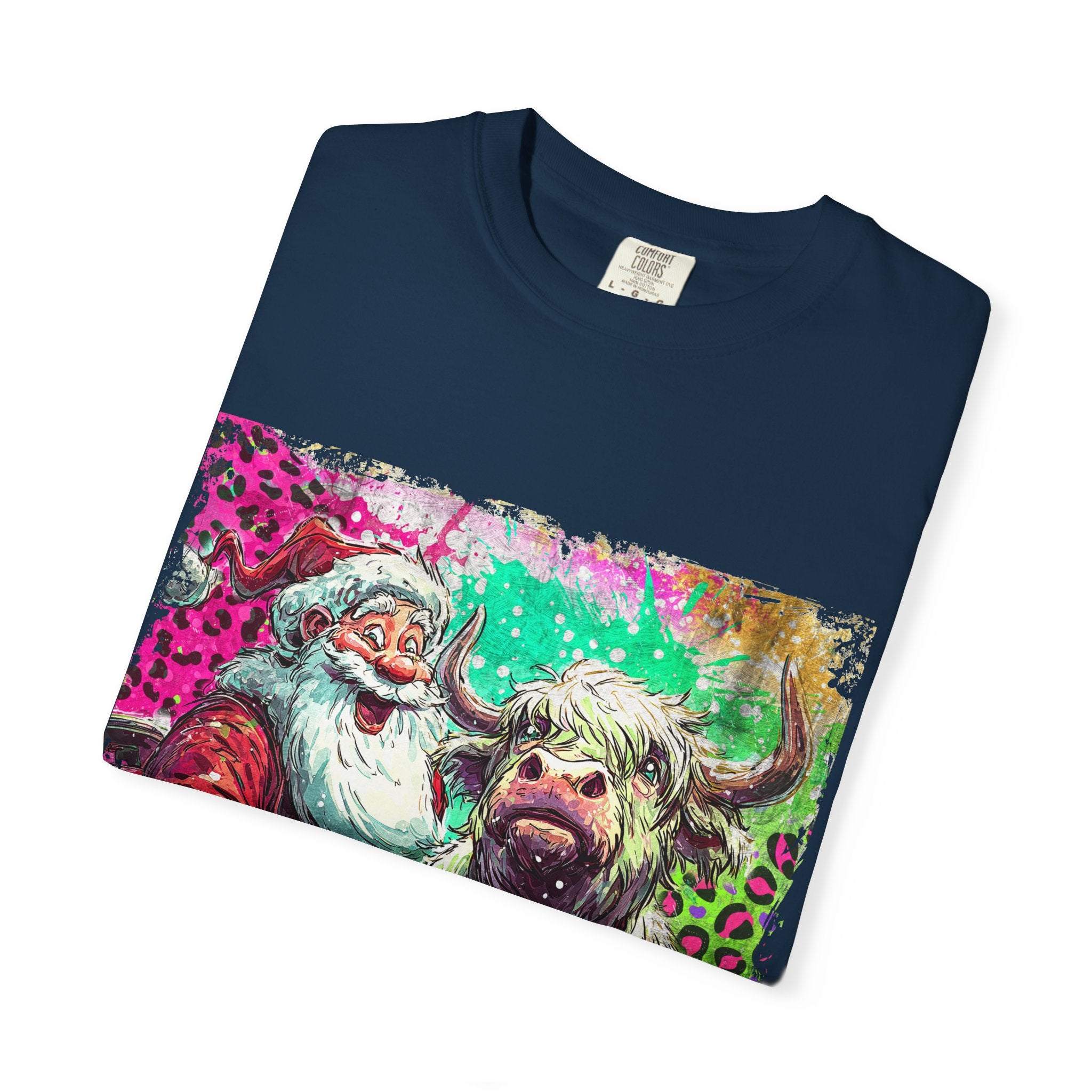 Retro Santa and Highland Cow T-shirt