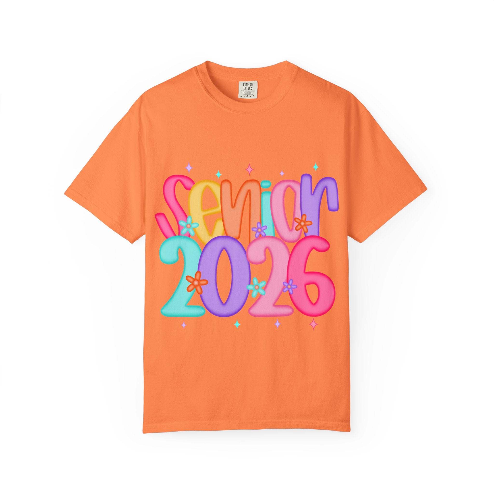 Garment-dyed black unisex t-shirt featuring 'Senior 2026' text, made by Printify.