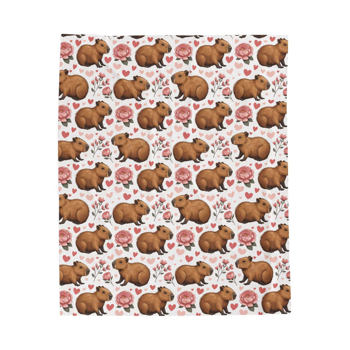 Floral Capybara Valentines velveteen plush blanket with pastel blooms and cozy warmth