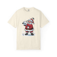 True Navy unisex t-shirt featuring Santa golfing design, perfect for festive occasions by Printify.
