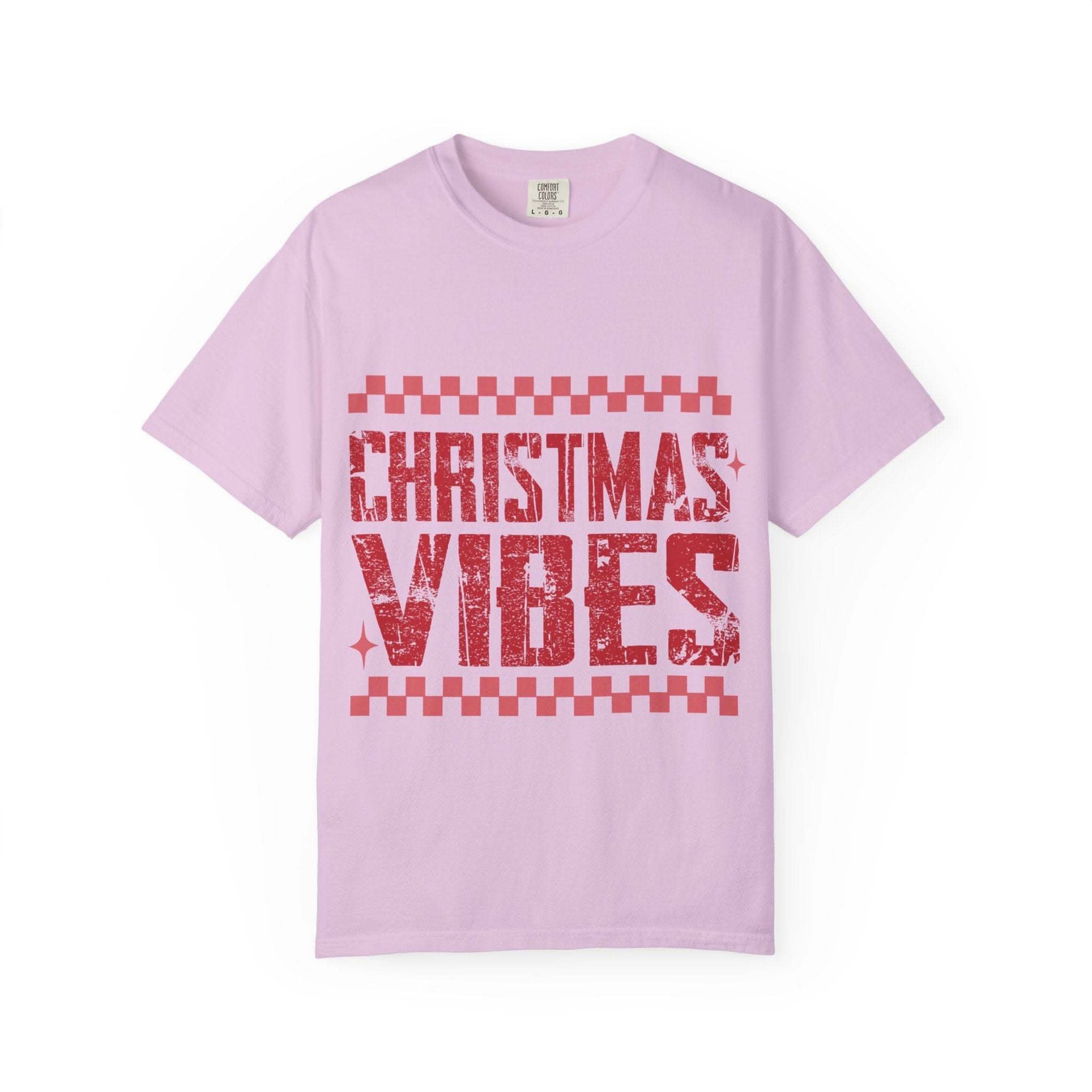 Distressed Christmas Vibes T-Shirt with soft faded holiday graphics and garment-dyed vintage look