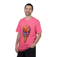 Colorful dripping ice cream cone graphic on relaxed-fit neon melting ice cream t-shirt