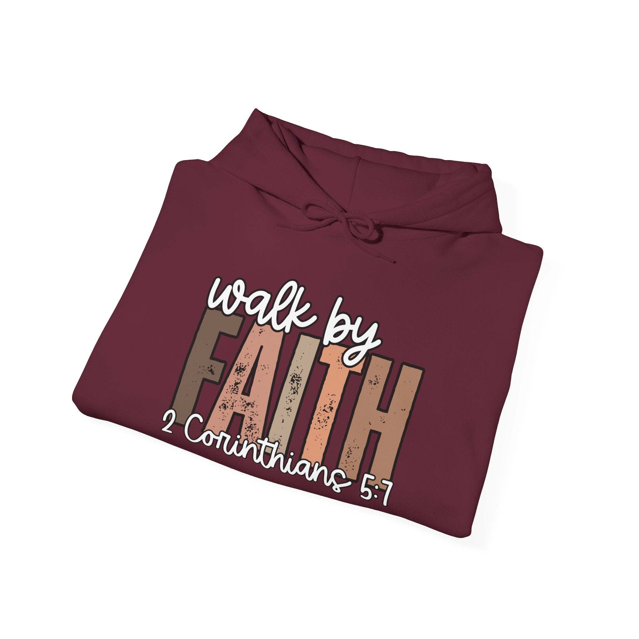 Faith Over Fear Hoodie with Walk by Faith inspirational Christian sweatshirt design