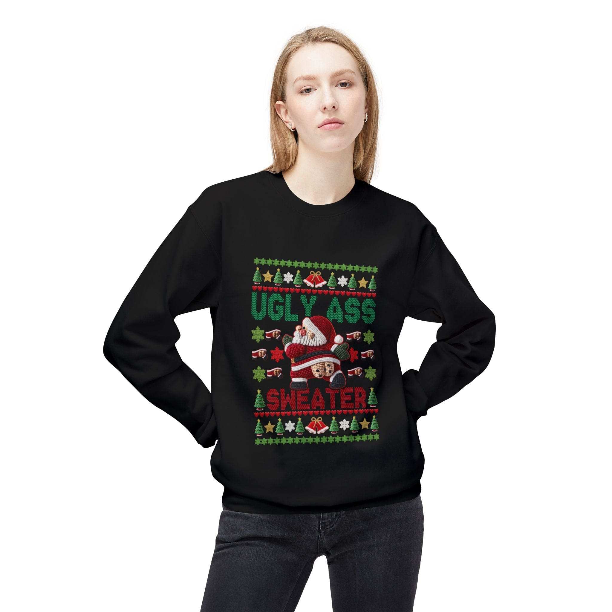 Charcoal Ugly Ass Christmas sweatshirt by Printify, featuring humorous holiday design, available in size S