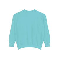White garment-dyed sweatshirt featuring festive Christmas lights design by Printify