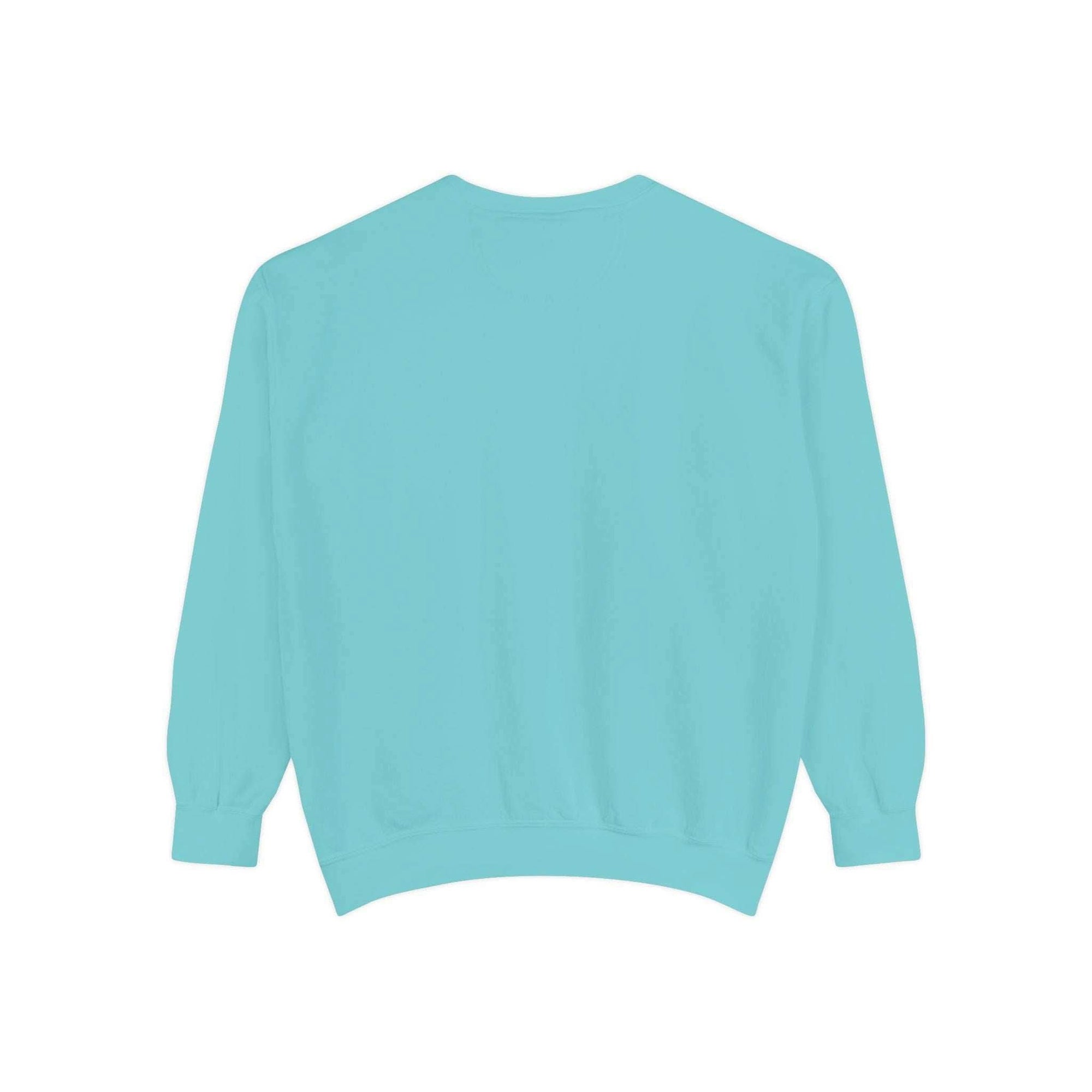 White garment-dyed sweatshirt featuring festive Christmas lights design by Printify
