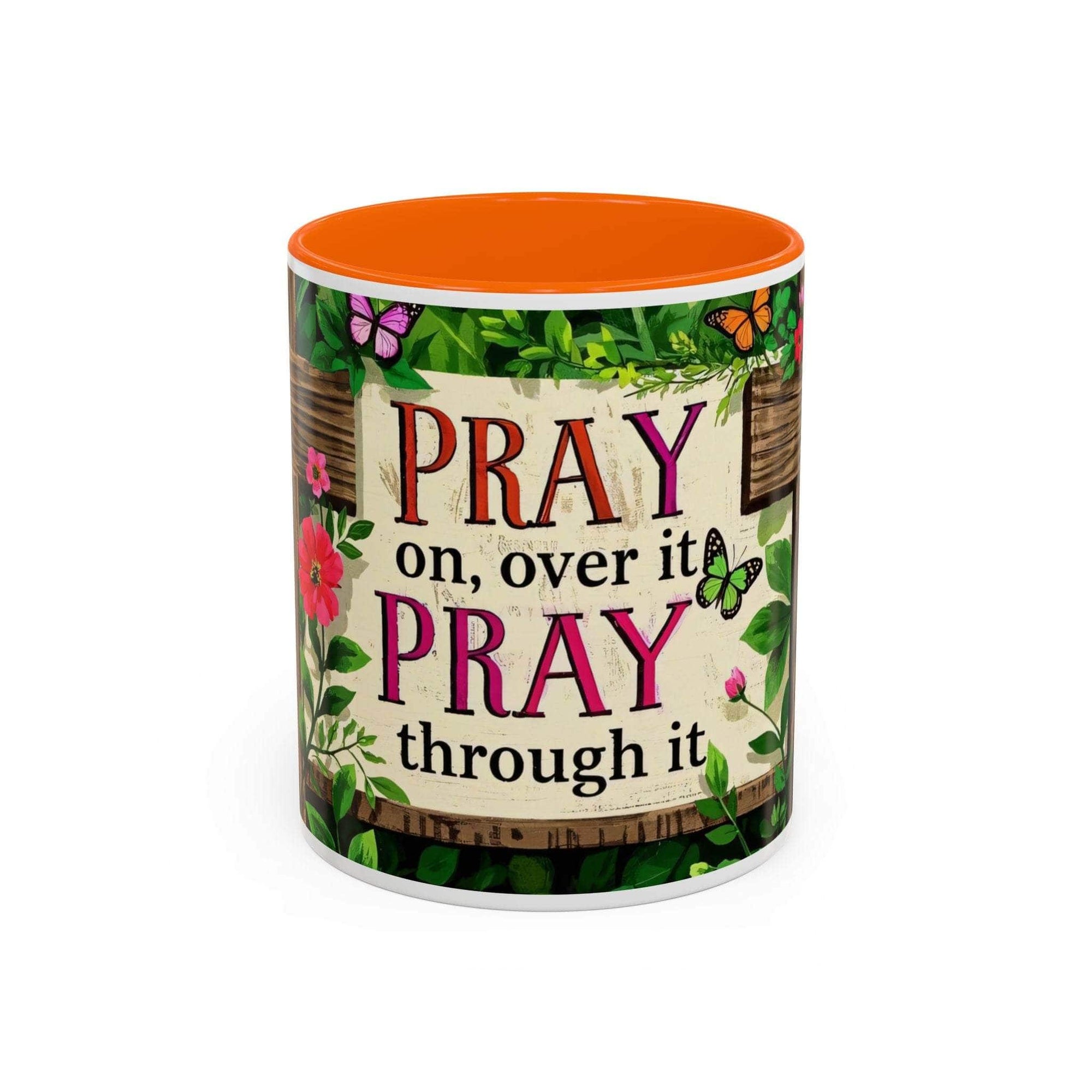 Mug with floral design and motivational quote on a white background