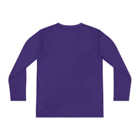 Purple long sleeve youth tee with moisture-wicking fabric and athletic fit, perfect for Halloween and baseball fans