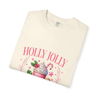 Unisex garment-dyed black Christmas t-shirt with 'Holly Jolly Christmas Club' design by Printify
