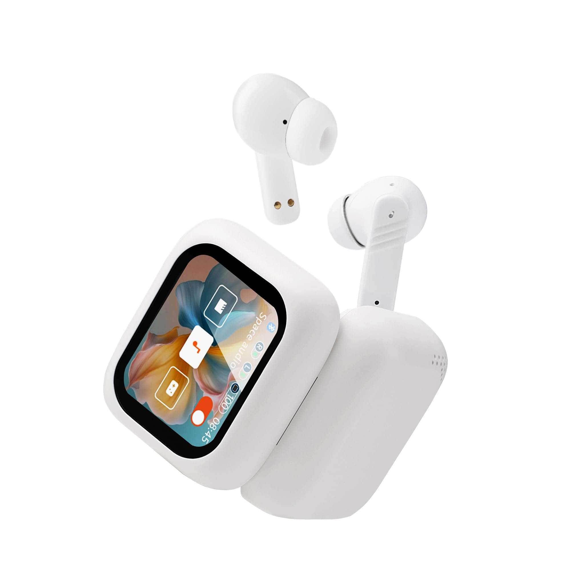 Wireless SmartScreen Earbuds with digital display, touch controls, ANC, Bluetooth 5.4, and ergonomic design