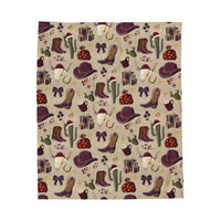 Cowboy Christmas plush blanket with festive western-themed pattern and vibrant colors