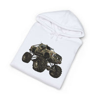 American Flag Monster Truck hoodie with camouflage truck and distressed flag design