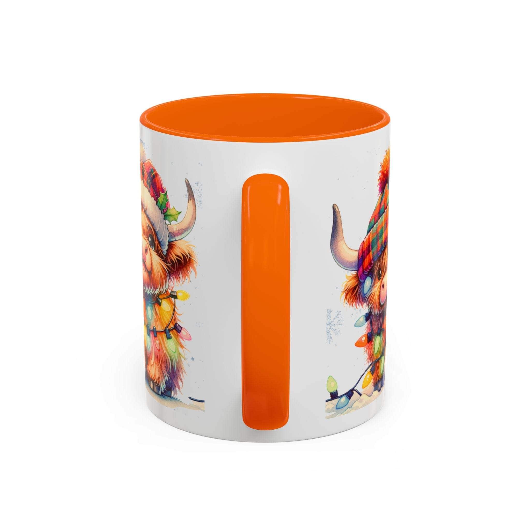 Mug with colorful design and orange interior on a white background