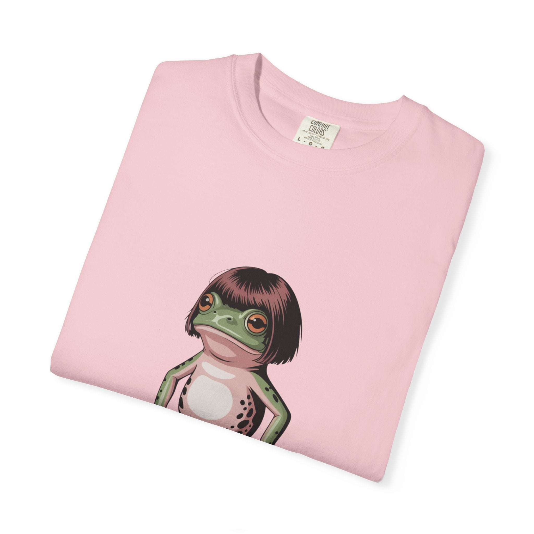 Frog with bob haircut meme on vintage garment-dyed t-shirt