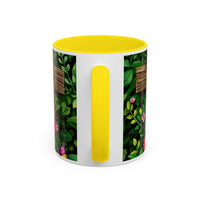 Mug with floral design and yellow accents on a white background
